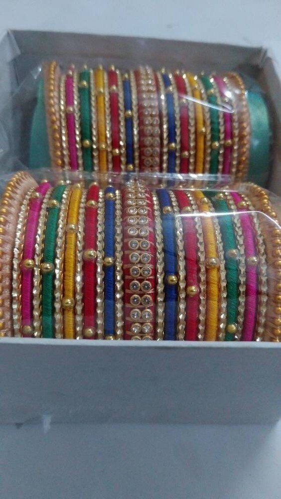 Multi Silk Thread Bangles Handmade Bangles Kundan And Beads Decorated Bangles