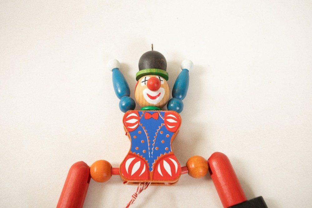 Famo Pull String Jumping Jack Clown (A3L/JSF6) Dancing Painted Wood Austria
