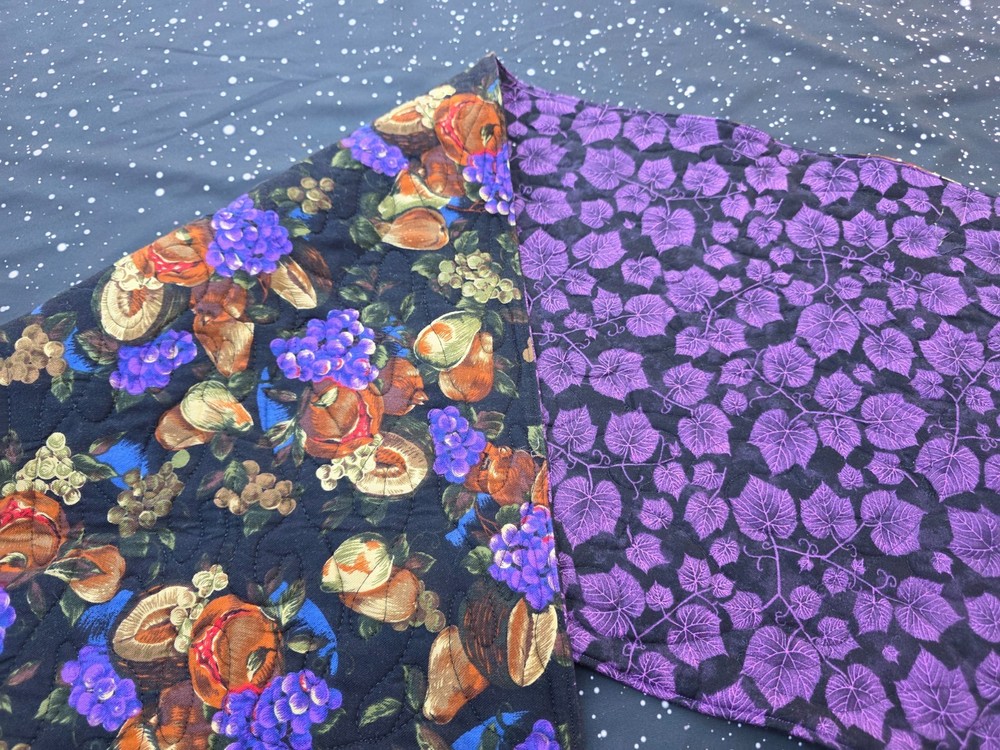 Handmade Quilted table Runner Fruit Grapes pears dates black purple leaves