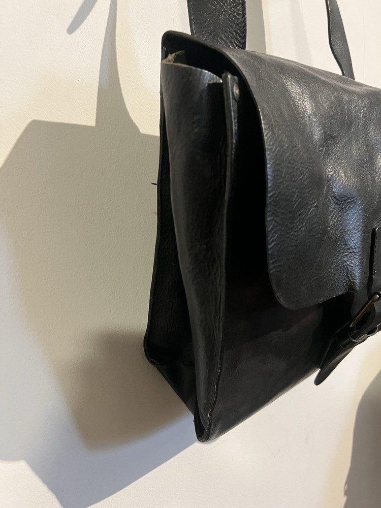 John Varvatos Black Leather Messenger Bag