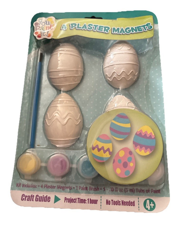 NEW Vtg Paintable Plaster Easter Magnets Kit Eggs