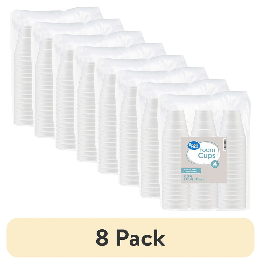 (8 pack) Great Value Disposable Foam Cups, 8 Ounce, 50 Count