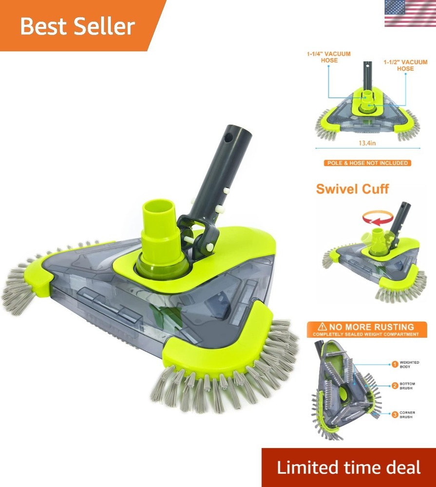 Upgrade Your Pool Cleaning - Triangular Vacuum Head with Side Brush & 2 Adapters