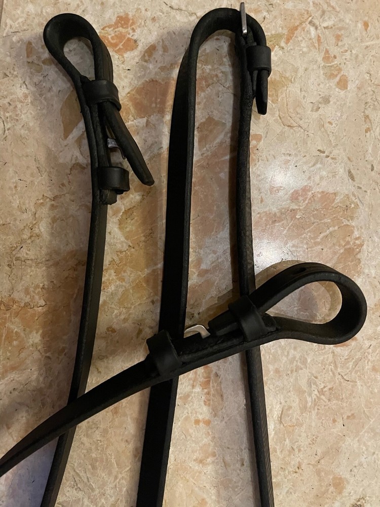 1/2" Plain Black Leather Reins W/ Leather Hand Stops & Hook Stud Closures 58”