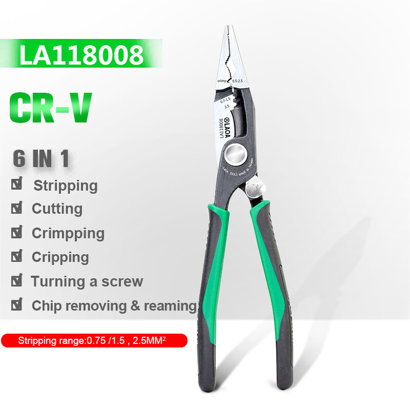 8 inch Crimping Tools Needle-nose Pliers Multitool Nippers Cable Wire Stripper