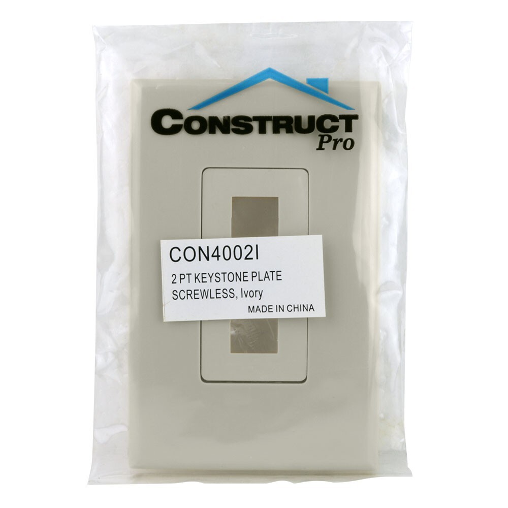 Construct Pro 2-Port Keystone Wall Plate with Screwless Face (Ivory)