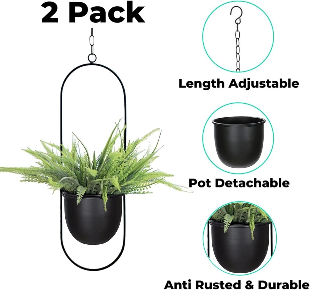 Transform Your Space with 2 Black Hanging Planters - Minimalist & Stylish