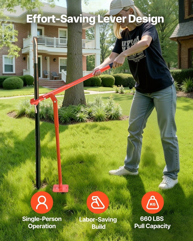 36in T-Post Puller Heavy-Duty Steel 660lb Lever-Saving Pulling Tool