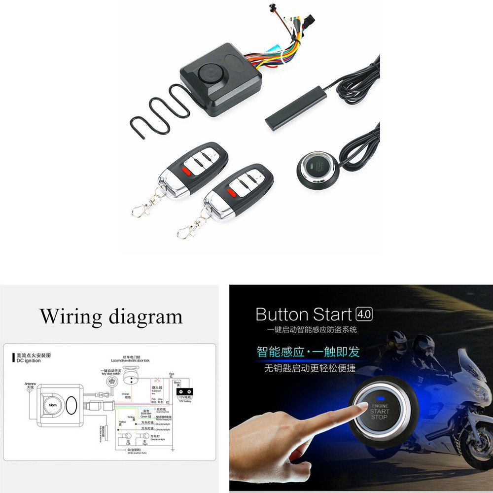 Motorcycle Scooter Smart Key Push Button Start Alarm System Device Anti-theft