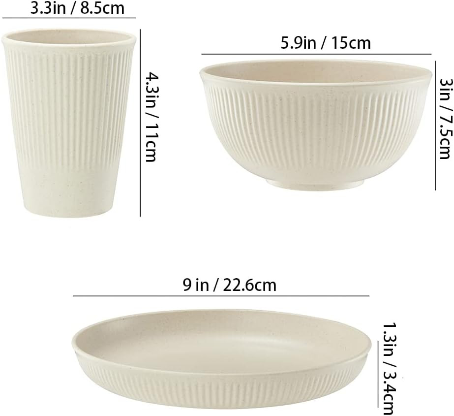 18Pcs Wheat Straw Dinnerware Sets, Unbreakable Reusable Dinnerware Set Kitchen