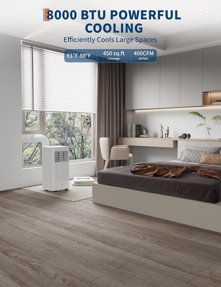 8000 BTU Cool Air Conditioner 3-in-1 Portable AC Unit with Remote Control