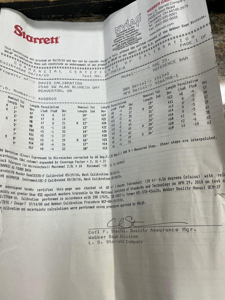 5GG Starrett Webber RBC-26 26" Standard Reference Bar with Channel