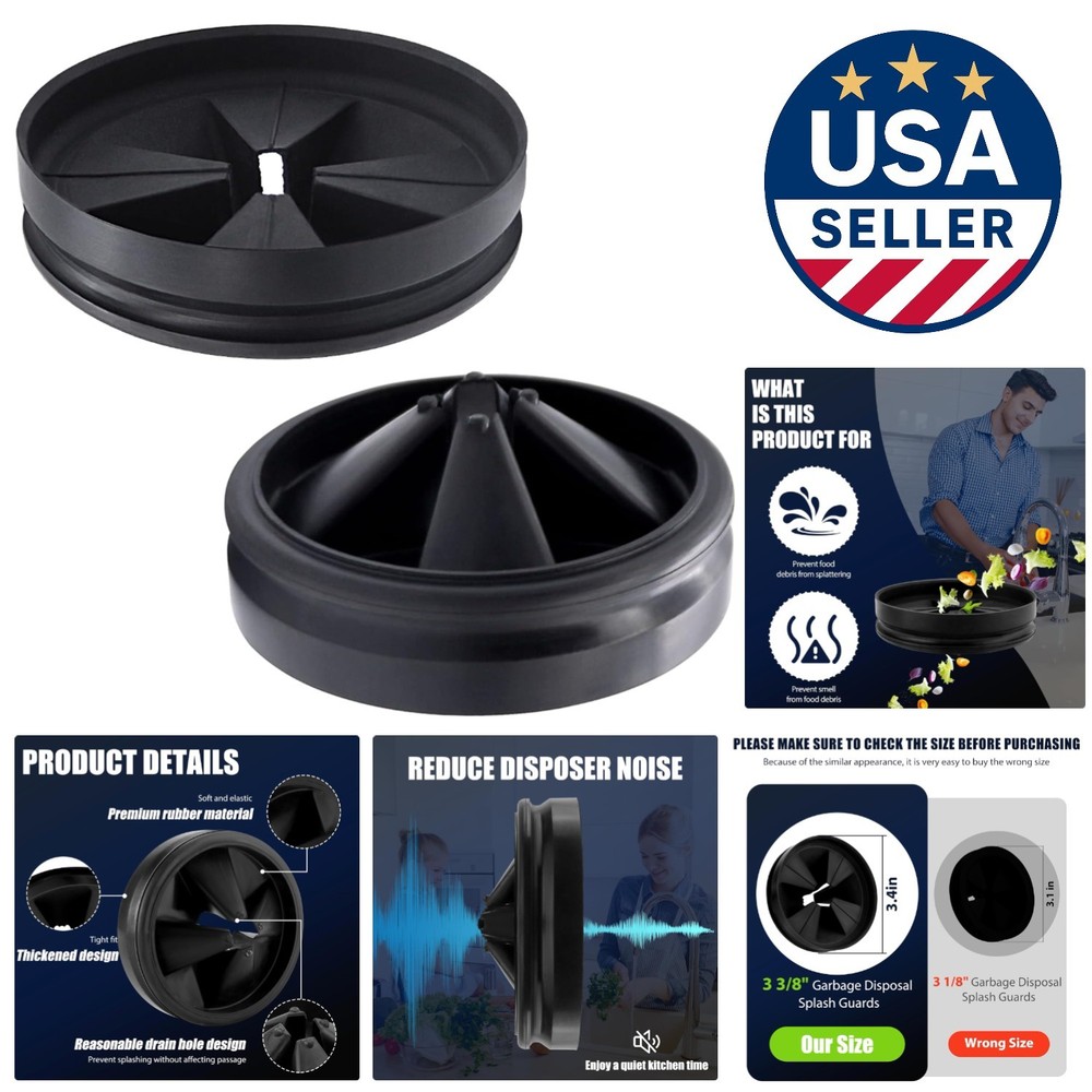 Upgraded 3 3/8" Black Splash Guard - Noise Reduction for InSinkErator Disposal