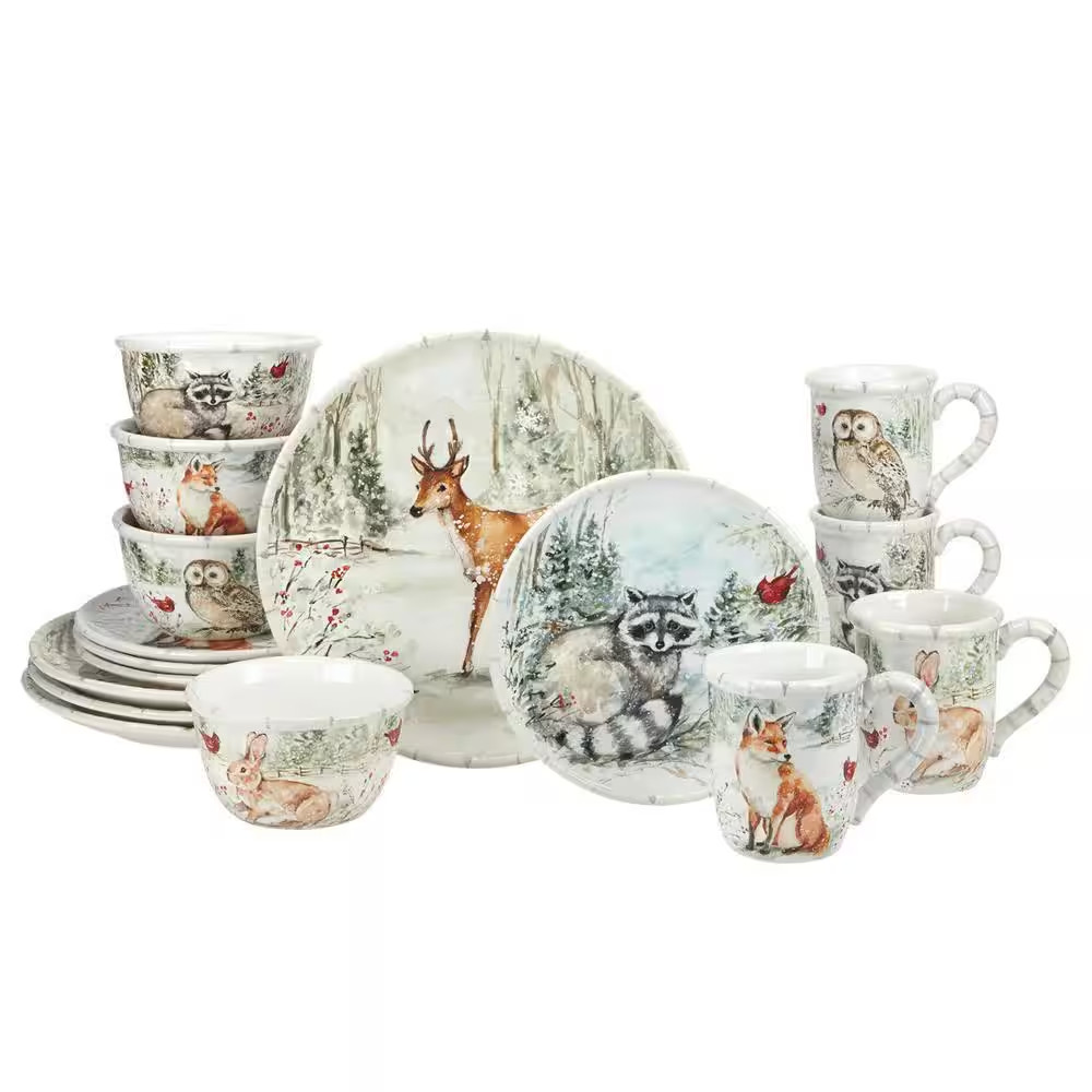 Winter'S Walk 16-Piece Multi-Colored Earthenware Dinnerware Set Service for 4