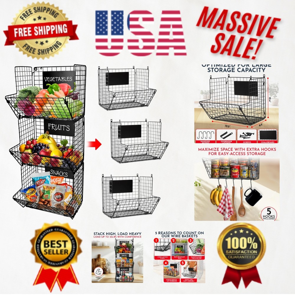 Multifunctional Wall Hanging 3-Tier Baskets - Durable Kitchen Storage Solution