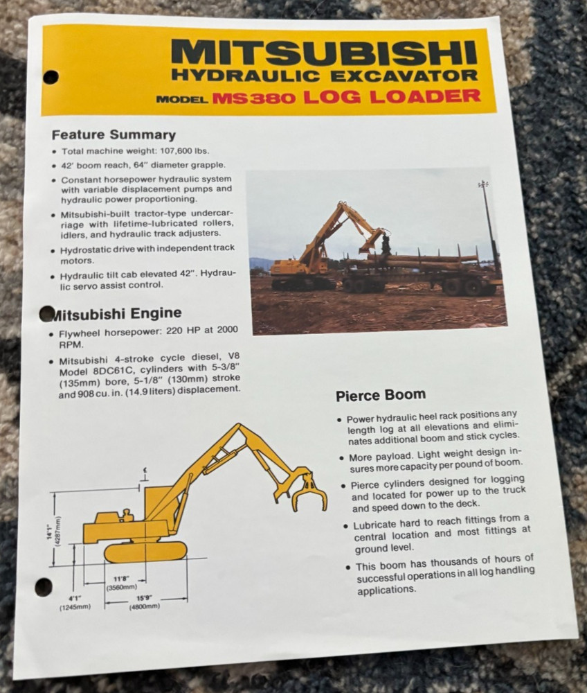 Mitsubishi MS380 Hydraulic Excavator Log Loader Brochure AMIL25