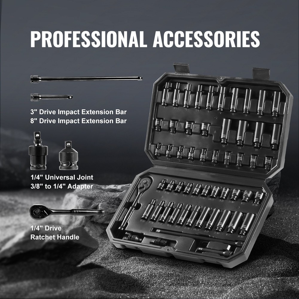 HOT/ Drive Impact Socket Set 1/4" - 55 Piece Deep&Shallow Socket Set SAE 5/32"-