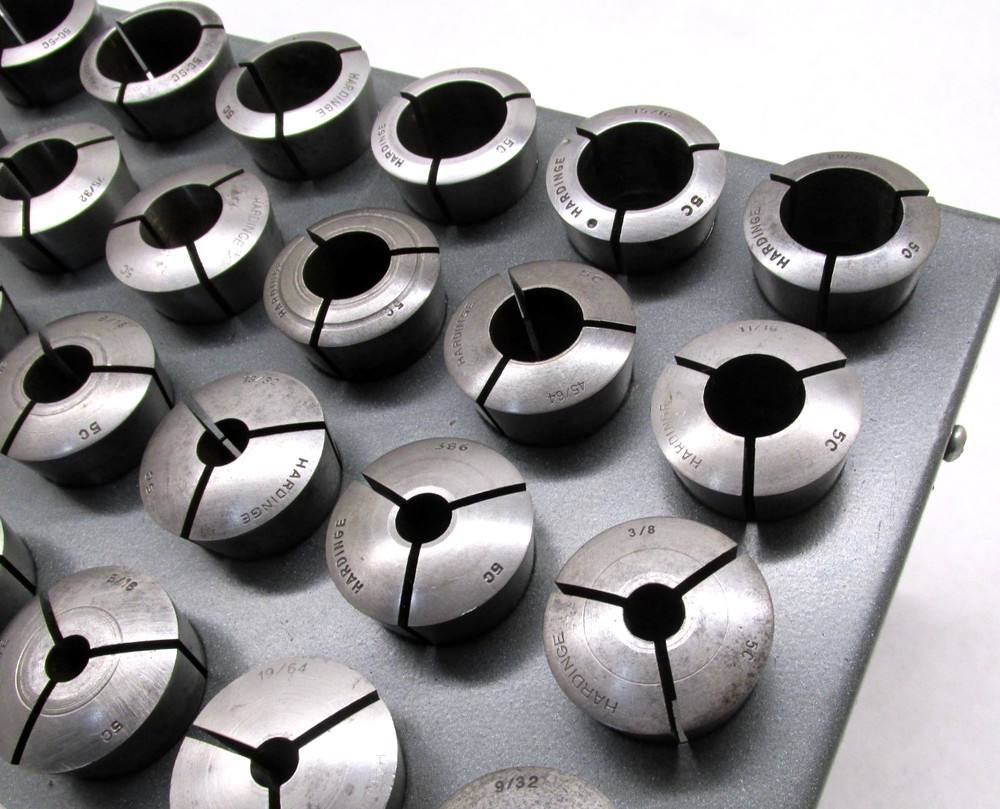 30 HARDINGE ASSORTED 5C ROUND COLLETS w/ RACK