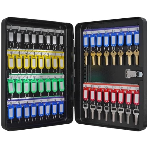 48 Key Cabinet Wall Mounted Adjustable Lockable Black Key Organizer Storage Box