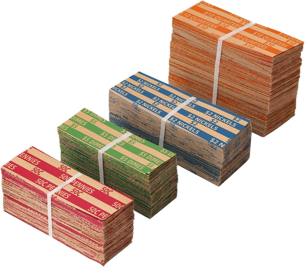 Coin Wrappers Assorted 500 Flat Stripped Roll 500 Assorted, 500 Pcs
