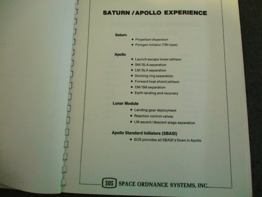 1970s SOS SPACE ORDNANCE SYSTEMS PRESENTATION FOR SPACE SHUTTLE PROGRAM SERVICES