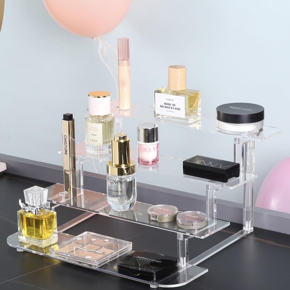 4 Tier Acrylic Display Risers, Perfume Organizer Stand, Clear Shelf Risers fo...
