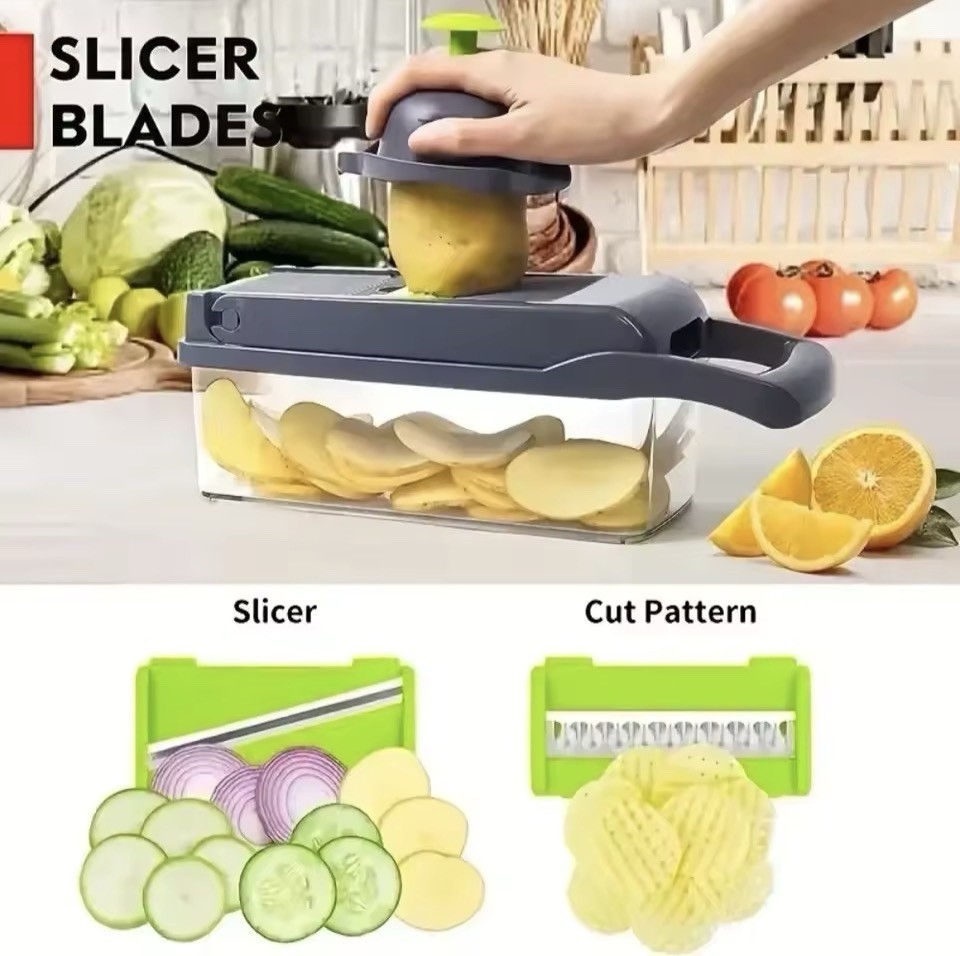 Multifunctional Vegetable Chopper with Interchangeable Blades, Container