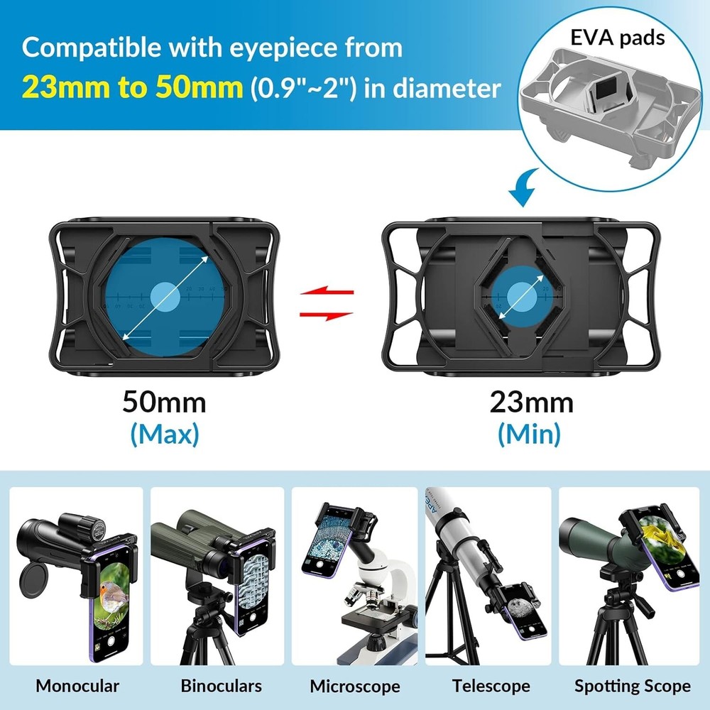 Telescope Phone Adapter Plastic Lightweight Universal Mount with Bluetooth Re...