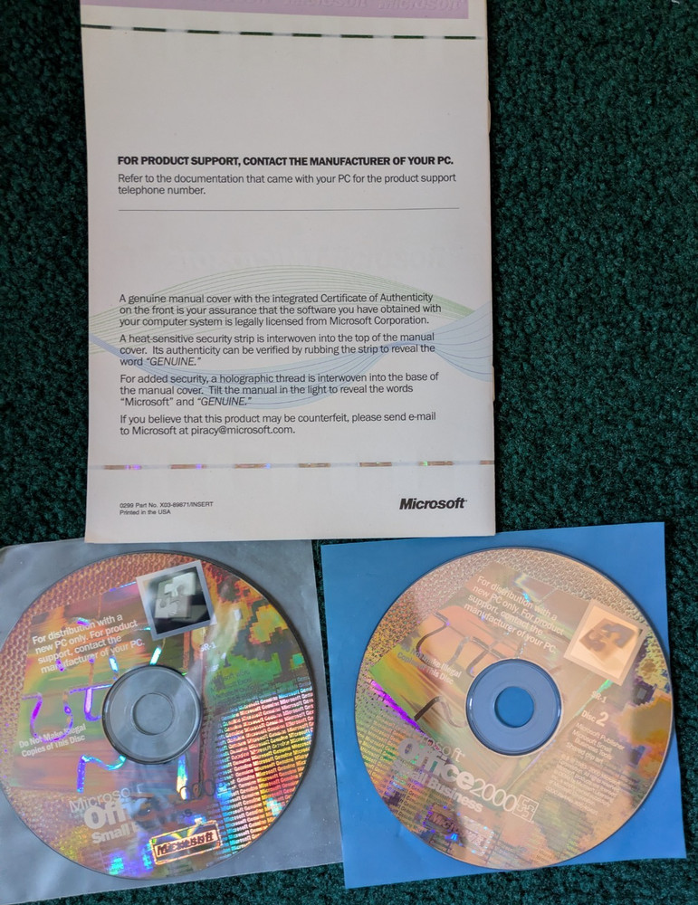 Microsoft Office 2000 Small Business with Product Key & two disc.