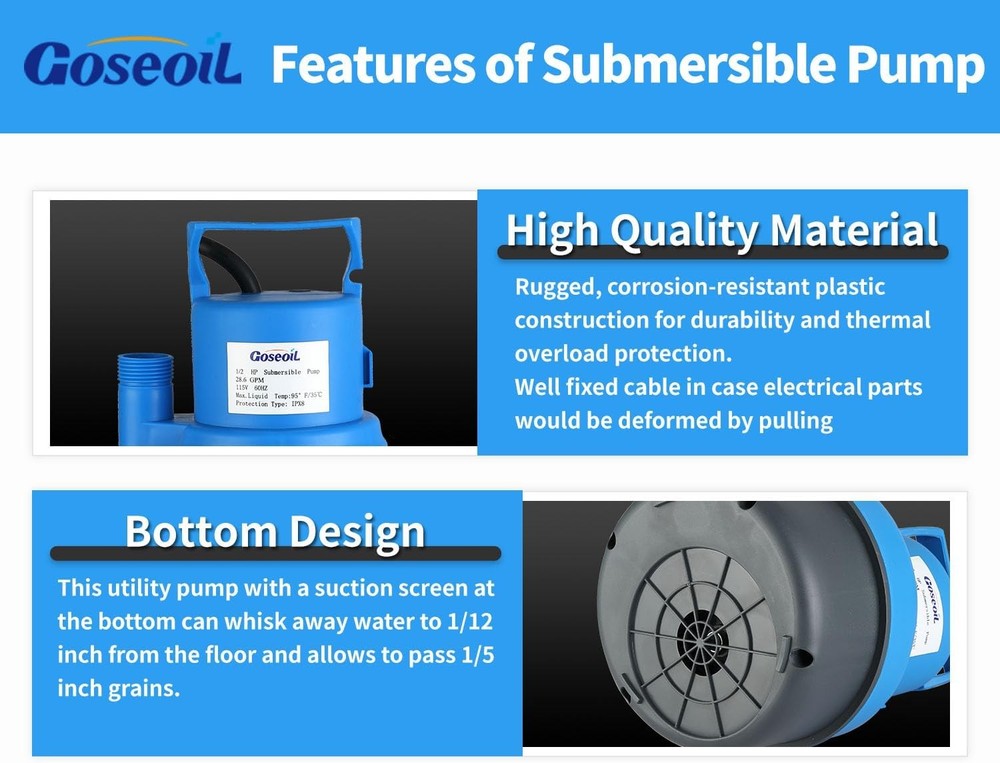 Tankless Water Heater Flush Kit with 1/2HP Submersible Pump, Two 6FT Hoses,Blue