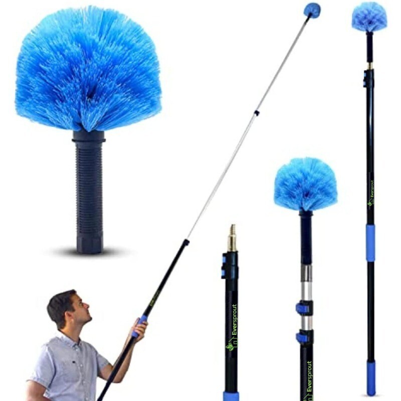 5-to-12 Foot Cobweb Duster with Extension Pole Combo Spider Web Brush with Pole
