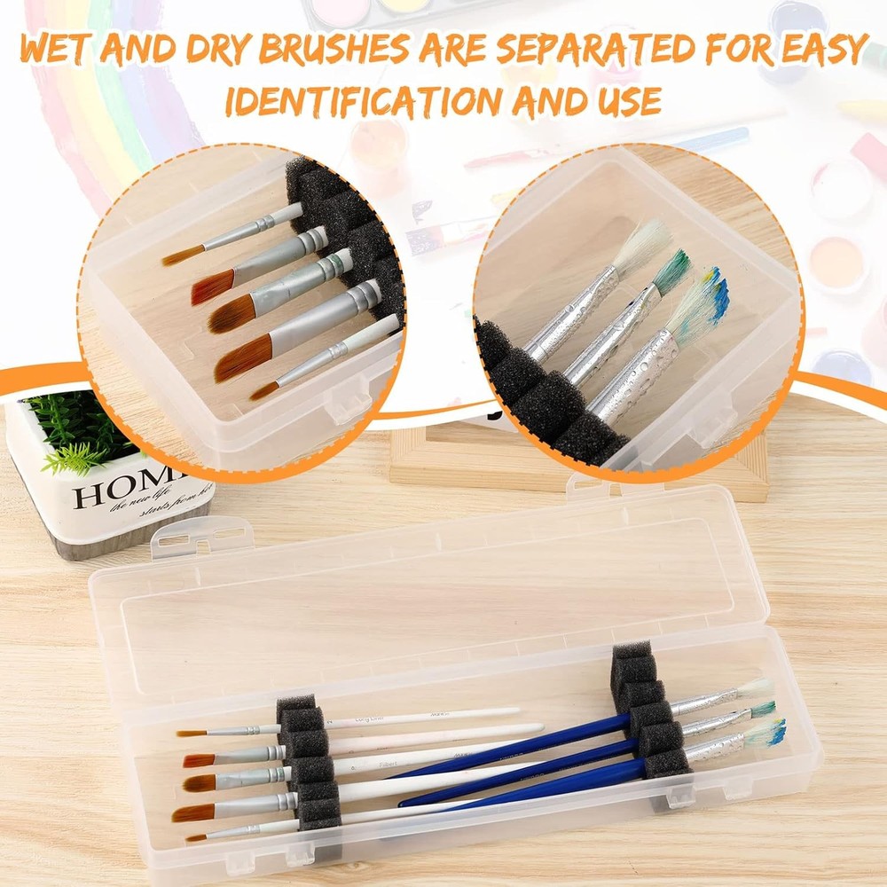 3 Pcs Paint Brush Storage Containers with Foam Inserts, Black