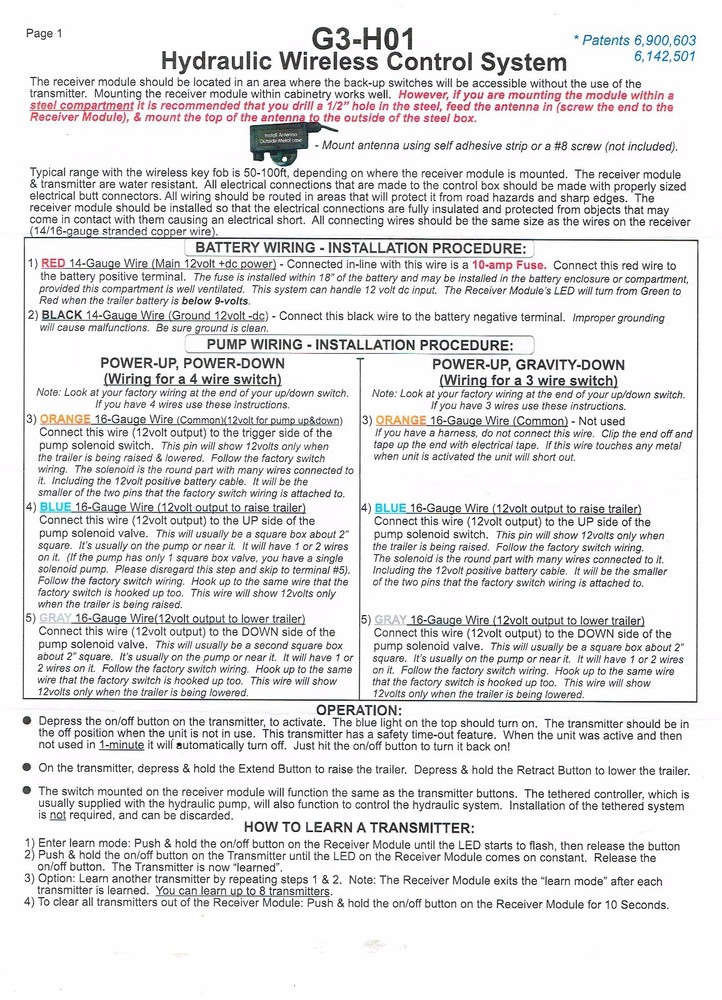 Dump Trailer Wireless Remote Control System 12 volt Hydraulic Lift Winch Tilt