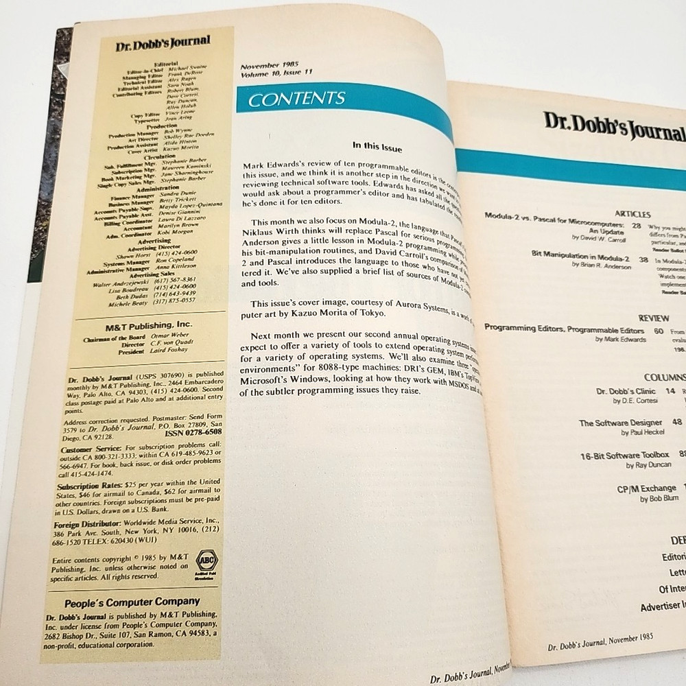 Dr. Dobbs Journal #109 November 1985 Modula Tools Software Tools magazine