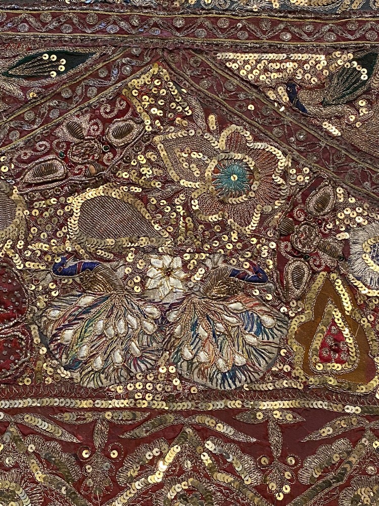 Antique Silver Thread Embroidery Wall Hanging Tapestry
