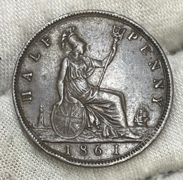 1861 Great Britain Half Penny Coin Great Condition