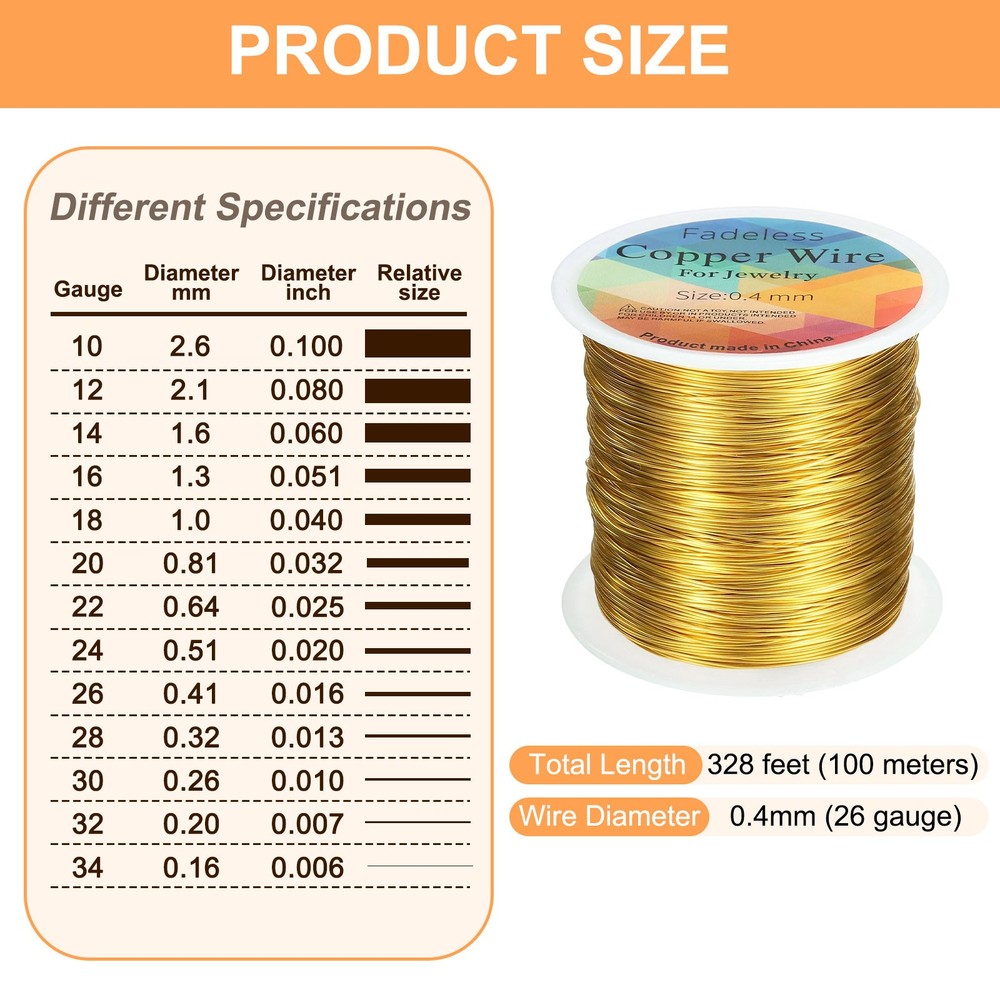 wire 328ft 26 Gauge Copper Craft Wrapping Wire, Gold