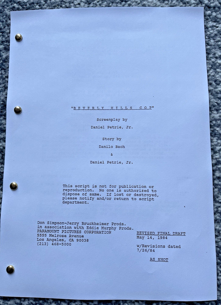 Beverly Hills Cop (1984) Film Screenplay/ Script. Eddie Murphy.