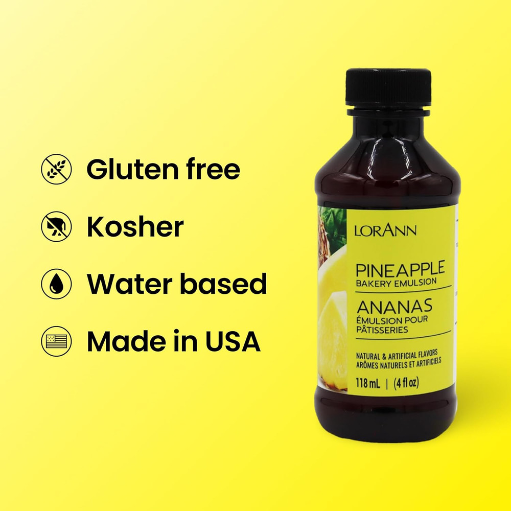 LorAnn Pineapple Bakery Emulsion, 4 oz - Intense Pineapple Flavor Extract for Ba