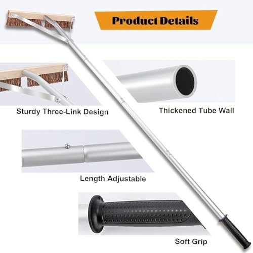 Adjustable 21 Ft Roof Brush & Rake Tool for Easy Leaf Removal, Lightweight & Com