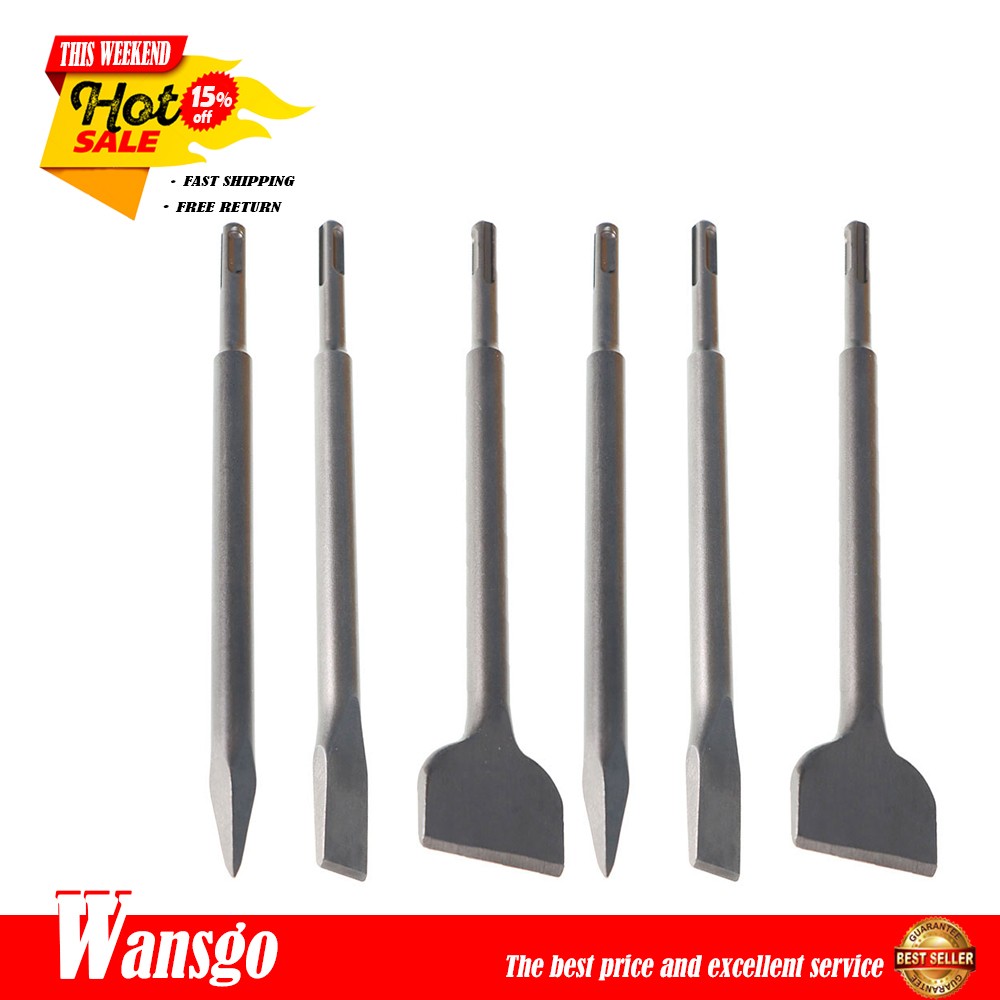 Concrete Drill Bit Set Includes Point Chisel + 20mm & 40mm Flat Chisel 6-Pack