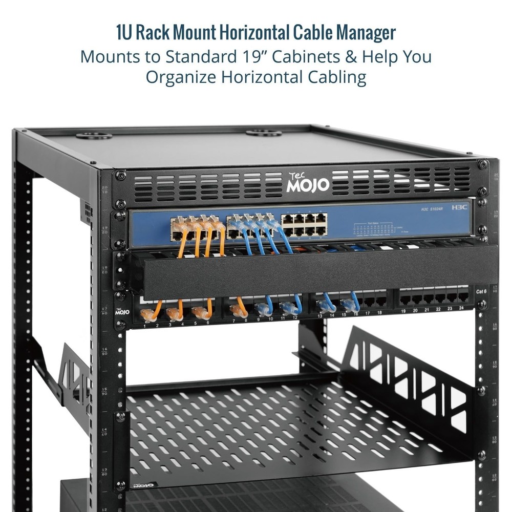 Tecmojo 2 Pack 1U Server Rack Horizontal Cable Management with Cover,2.6“