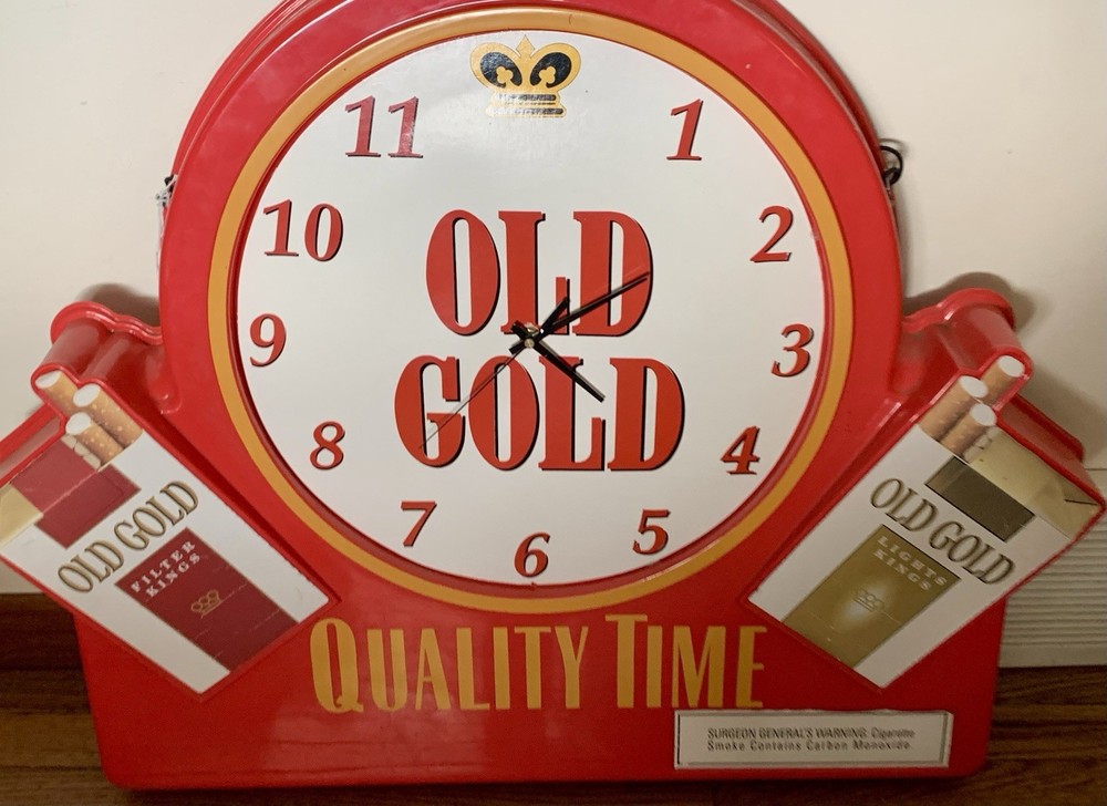 Old Gold Cigarette Clock QUALITY TIME -2 Sided Store Display Plastic Battery Op.