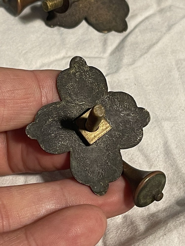 PAIR Early Antique Period Primitive Brasses Bronze Drawer Pulls