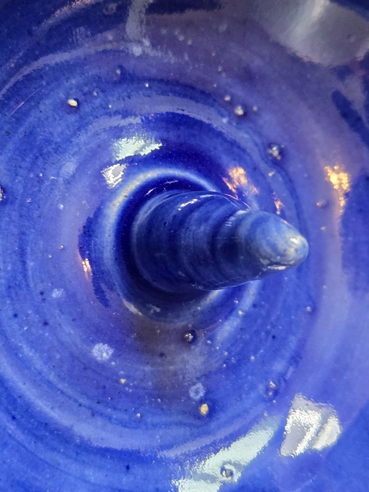 Apple Baker John Garrou Pottery Blue Ruffled Edges Central Core