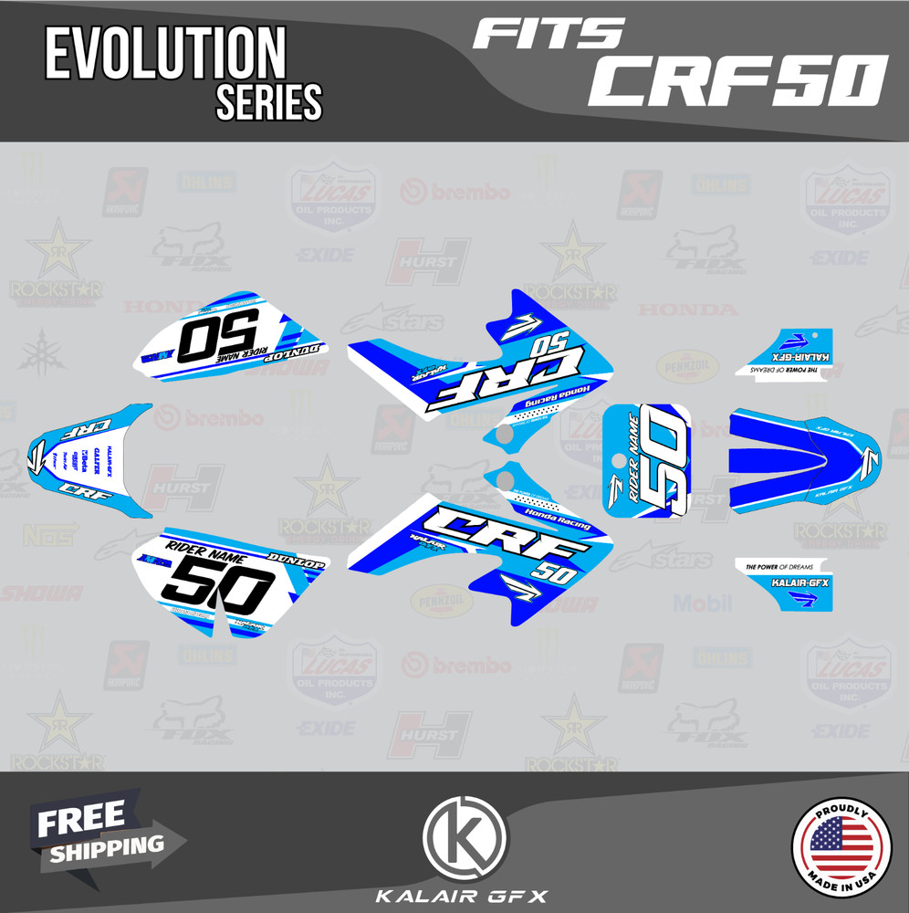 Graphics Kit for Honda CRF50 (2004-2012) or (2013+) Evolution - Blue
