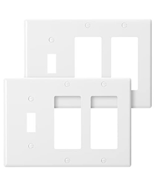 Bates Combination Wall Plate, 2 Pack, Single Toggle/Double Decorator White