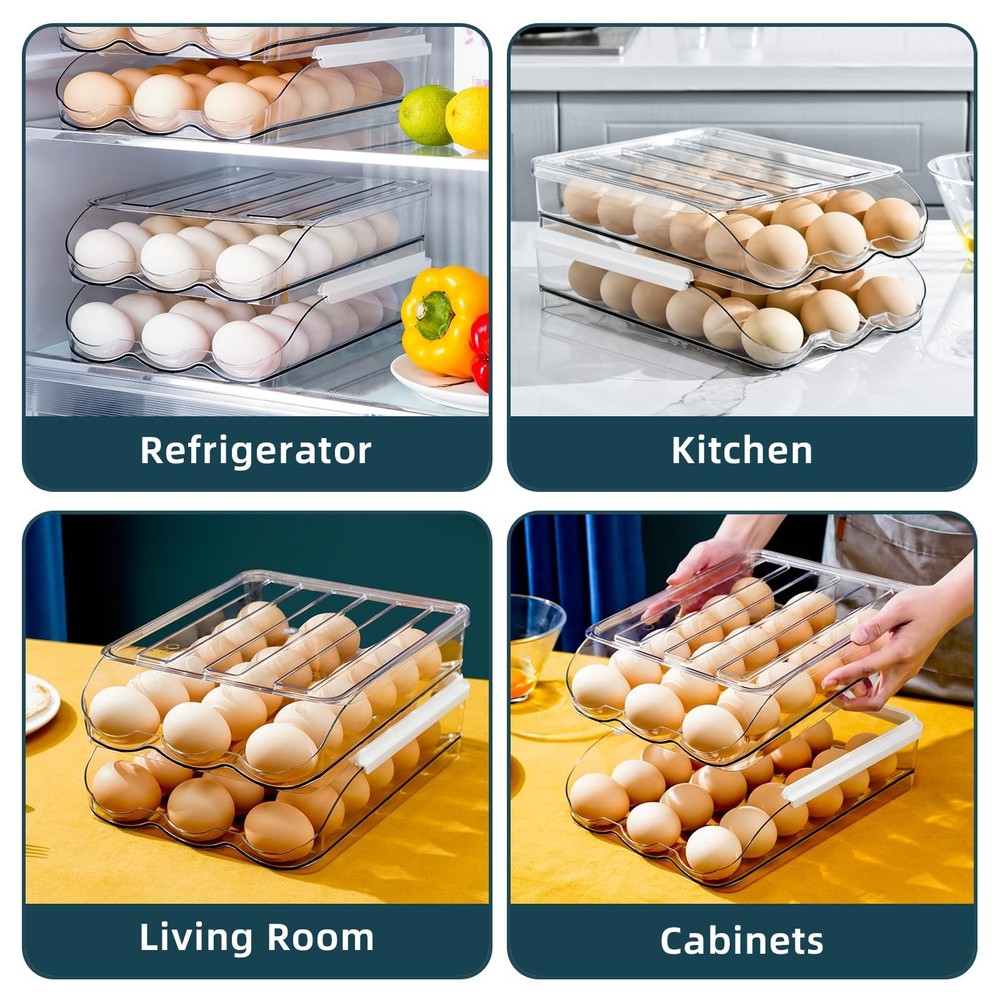 Egg Holder for Fridge, Rolling Egg Holder for Refrigerator, Egg Organizer for...