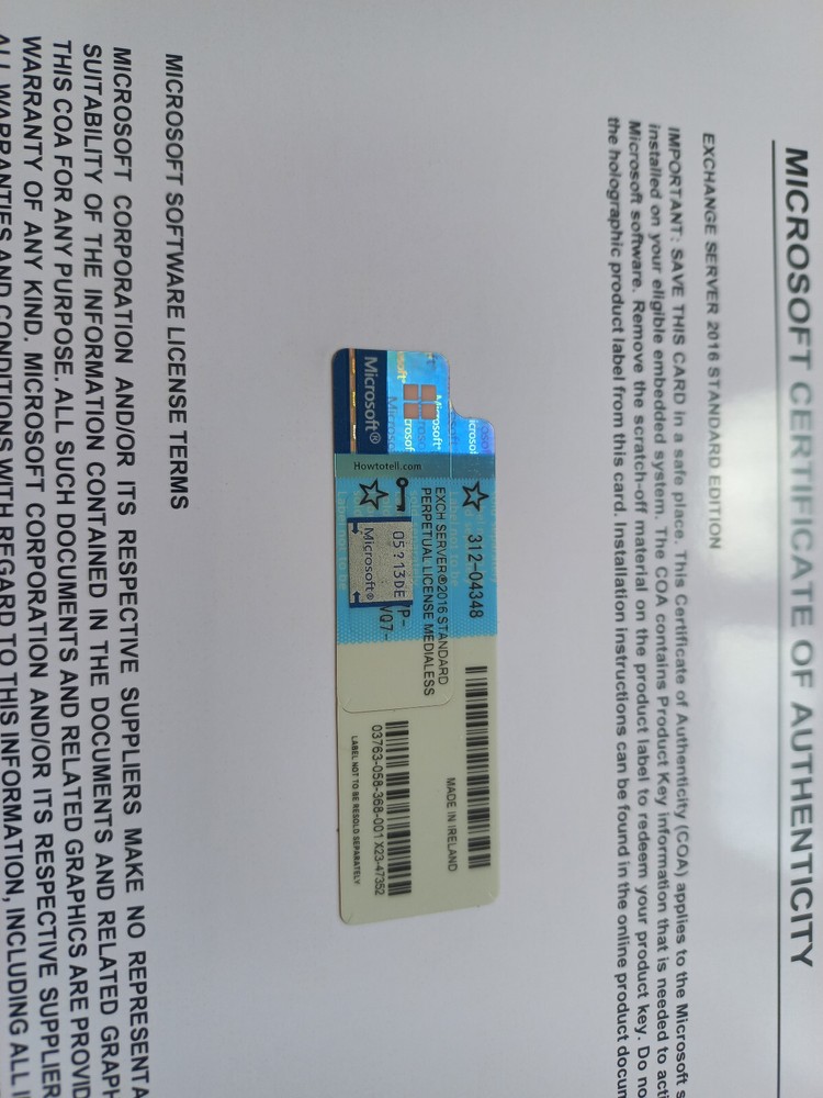 Microsoft Exchange Server 2016 STANDARD Retail Unlimited CAL CoA Authentic