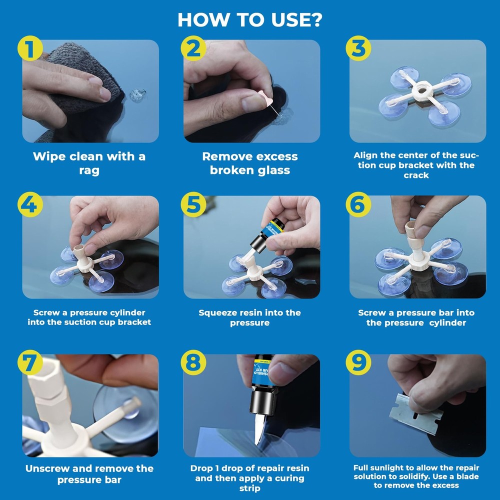 DESIGNIFYCO Windshield Crack Repair Kit 3 Bottles Nano Quick and Efficiency...